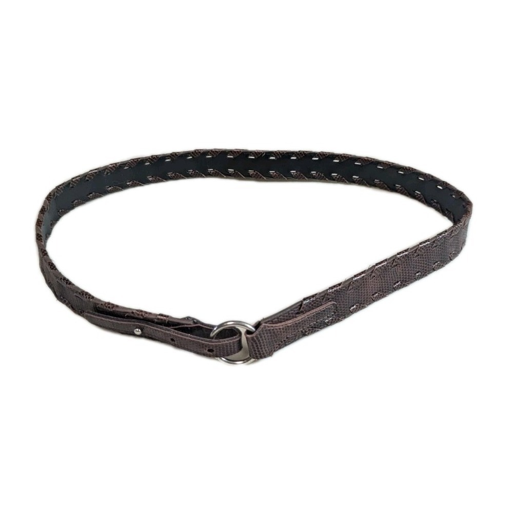 Vintage 90s Brown Lizard Embossed Braided Belt Silver O-Ring Buckle Reptile